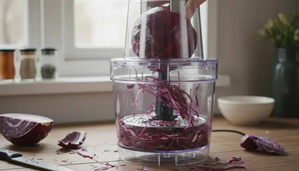 rode kool snijden met keukenmachine